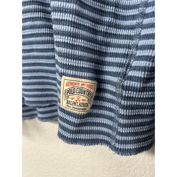 Polo Ralph Lauren Men's Blue Stripe Waffle Knit Thermal Crew-Neck T-Shirt Sz XL - Picture 3 of 4